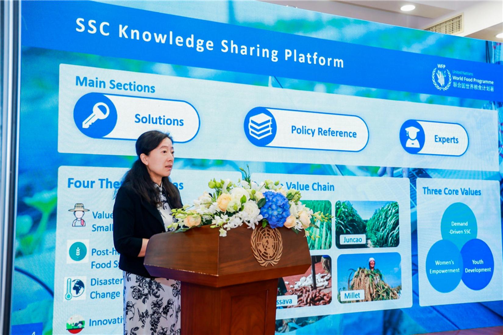 Jia Yan, Head of SSC at WFP China, presents at the South-South Cooperation Knowledge Sharing Forum