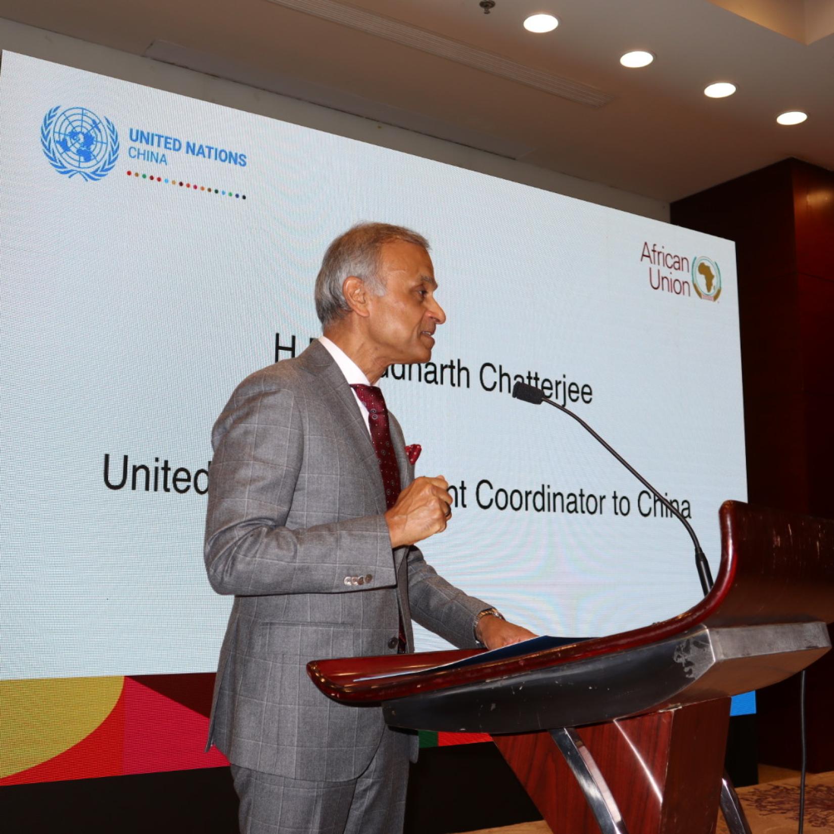UN Resident Coordinator in China Siddharth Chatterjee at Towards a China-AU-UN Tripartite Framework for Action on Local Production of Medicines and Health Commodities in Africa