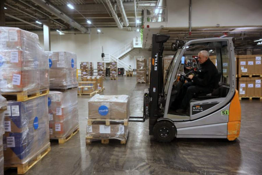 Personal Protective Equipment (PPE) including masks and protective suits are being packed and loaded in UNICEF’s global supply hub in Copenhagen on 28 January 2020. UNICEF’s shipment landed in Shanghai on 29 January 2020 to support China’s response