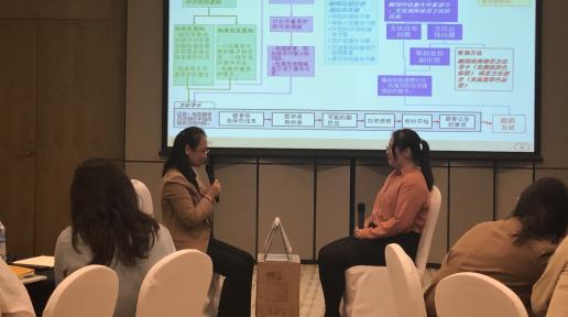 Ai Min (right) demonstrates how to conduct a consultation during the service training   UNV, 2022
